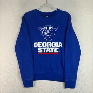 Y2K Georgia State Crewneck Sweatshirt Men S Blue Pullover Puff Print GSU